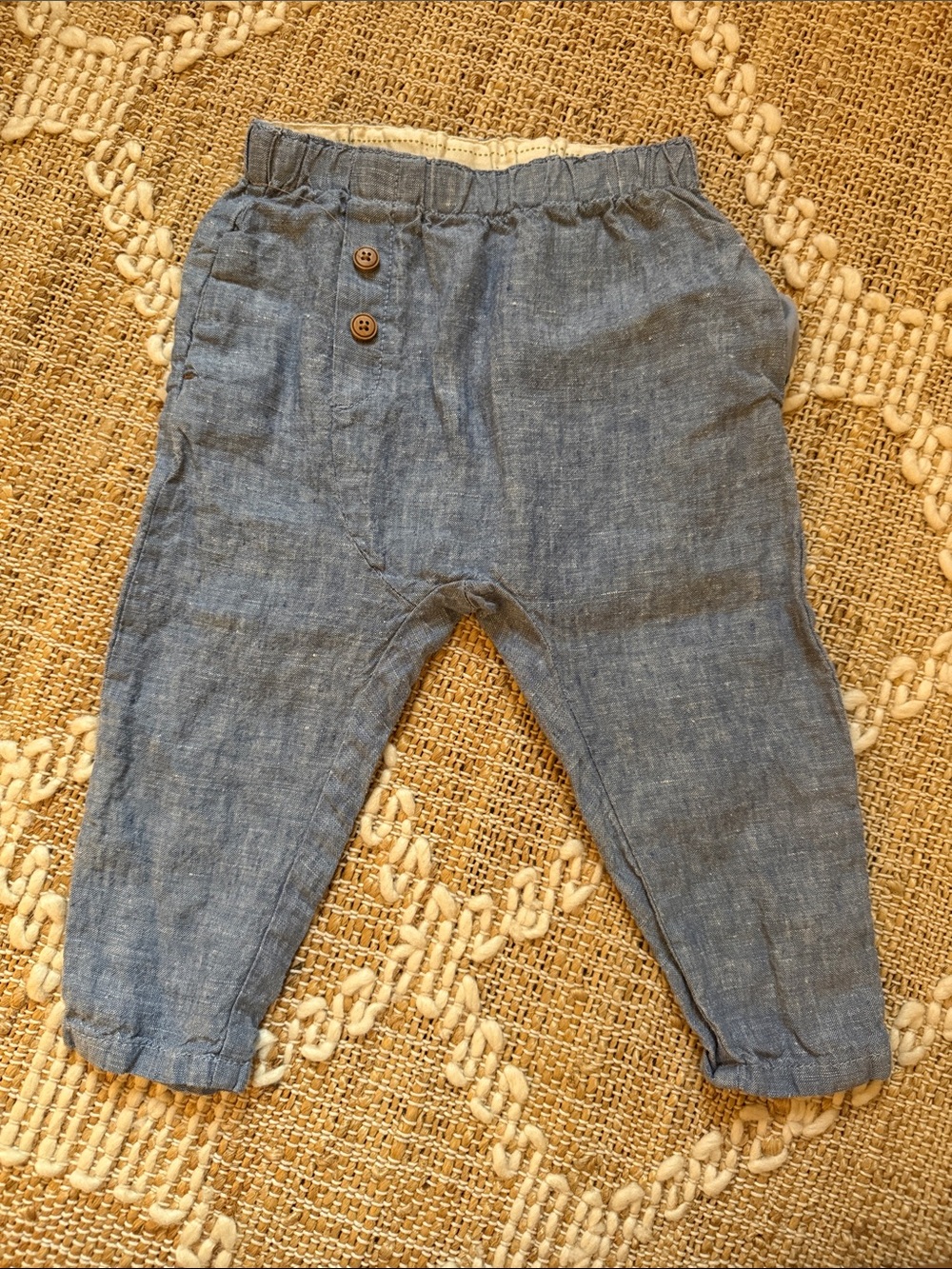 Zara Boys Blue Chambray Elastic Waist Pants size 12-18 months